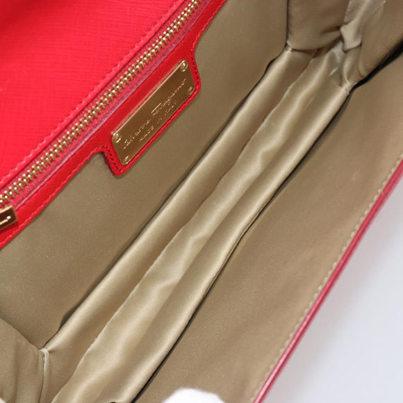 Salvatore Ferragamo Vala Chain Shoulder Bag Leather Red Gold Auth ka4496