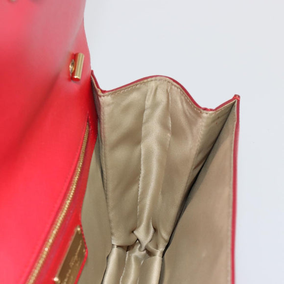 Salvatore Ferragamo Vala Chain Shoulder Bag Leather Red Gold Auth ka4496