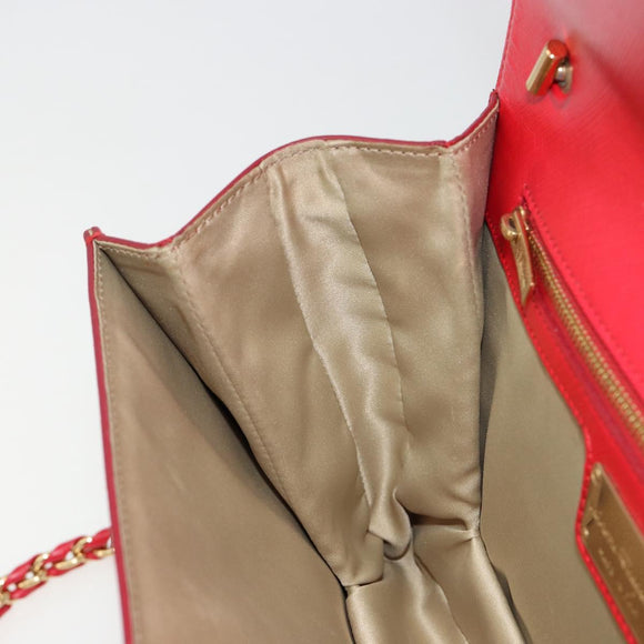Salvatore Ferragamo Vala Chain Shoulder Bag Leather Red Gold Auth ka4496