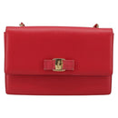 Salvatore Ferragamo Vala Chain Shoulder Bag Leather Red Gold Auth ka4496-2