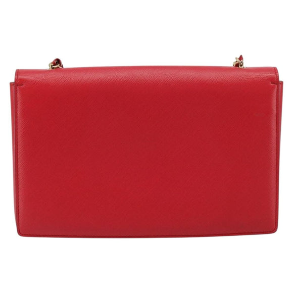 Salvatore Ferragamo Vala Chain Shoulder Bag Leather Red Gold Auth ka4496