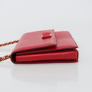 Salvatore Ferragamo Vala Chain Shoulder Bag Leather Red Gold Auth ka4496-5