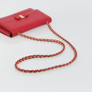 Salvatore Ferragamo Vala Chain Shoulder Bag Leather Red Gold Auth ka4496-7