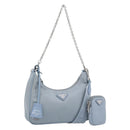 PRADA Re-Edition Shoulder Bag Nylon Blue Silver Auth ka4501A-1