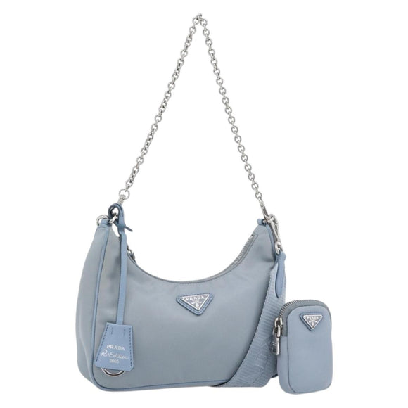 PRADA Re-Edition Shoulder Bag Nylon Blue Silver Auth ka4501A