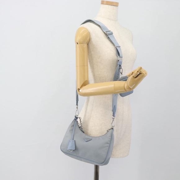 PRADA Re-Edition Shoulder Bag Nylon Blue Silver Auth ka4501A