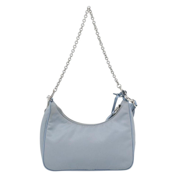 PRADA Re-Edition Shoulder Bag Nylon Blue Silver Auth ka4501A