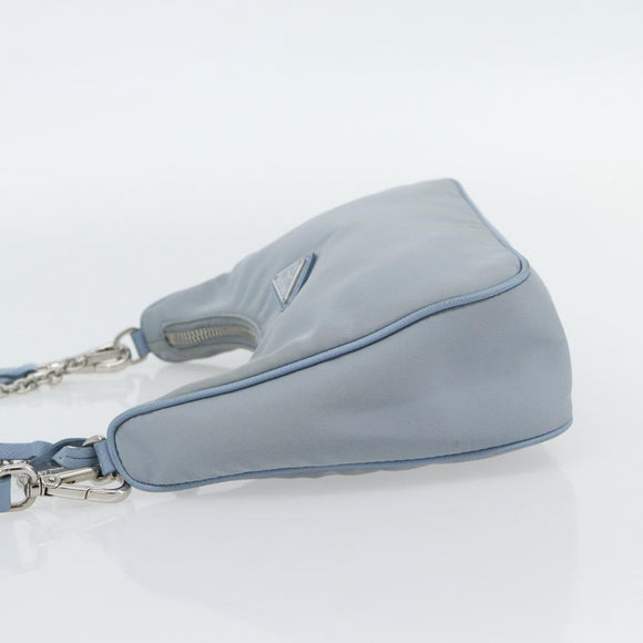 PRADA Re-Edition Shoulder Bag Nylon Blue Silver Auth ka4501A