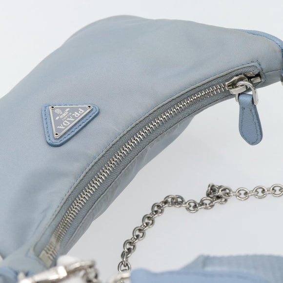 PRADA Re-Edition Shoulder Bag Nylon Blue Silver Auth ka4501A