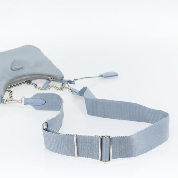 PRADA Re-Edition Shoulder Bag Nylon Blue Silver Auth ka4501A