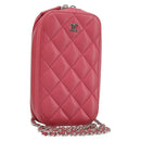 CHANEL Phone Pouch Lamb Skin Pink Silver CC Auth ka4502M-1