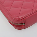 CHANEL Phone Pouch Lamb Skin Pink Silver CC Auth ka4502M-15
