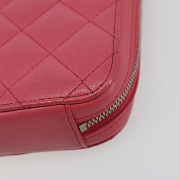 CHANEL Phone Pouch Lamb Skin Pink Silver CC Auth ka4502M
