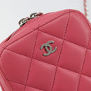 CHANEL Phone Pouch Lamb Skin Pink Silver CC Auth ka4502M-18