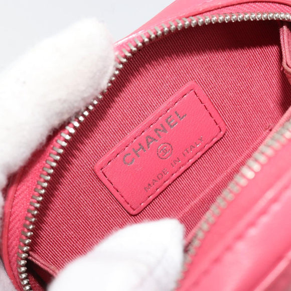 CHANEL Phone Pouch Lamb Skin Pink Silver CC Auth ka4502M