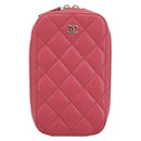 CHANEL Phone Pouch Lamb Skin Pink Silver CC Auth ka4502M-13
