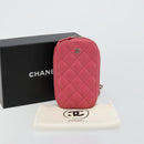 CHANEL Phone Pouch Lamb Skin Pink Silver CC Auth ka4502M-12