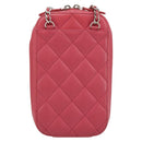 CHANEL Phone Pouch Lamb Skin Pink Silver CC Auth ka4502M-2