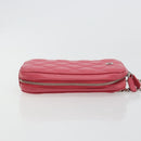 CHANEL Phone Pouch Lamb Skin Pink Silver CC Auth ka4502M-3