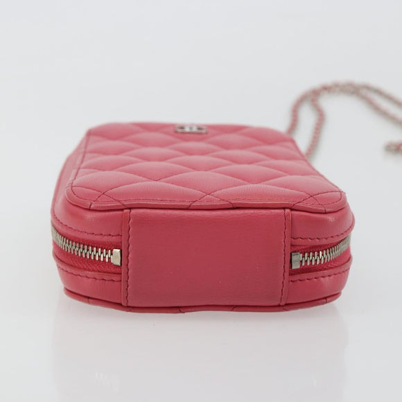 CHANEL Phone Pouch Lamb Skin Pink Silver CC Auth ka4502M