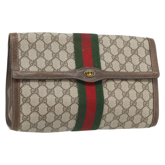 GUCCI GG Supreme Web Sherry Line Clutch Tas Beige Goud 84 01 007 Auth ka4503