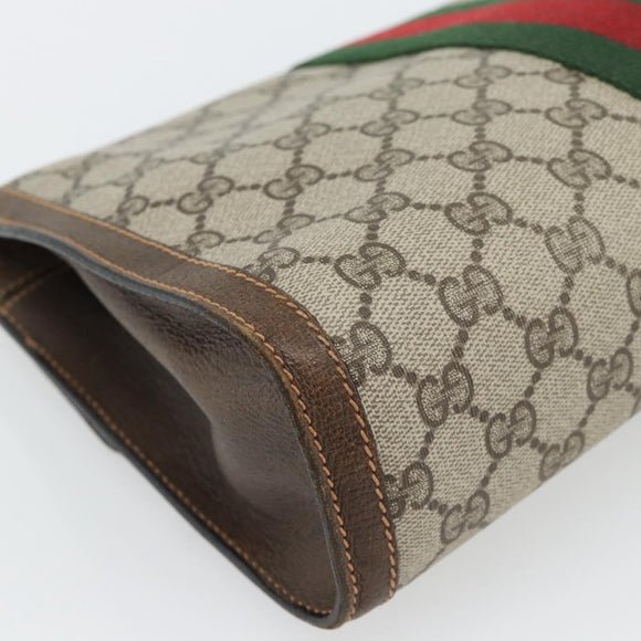 GUCCI GG Supreme Web Sherry Line Clutch Tas Beige Goud 84 01 007 Auth ka4503