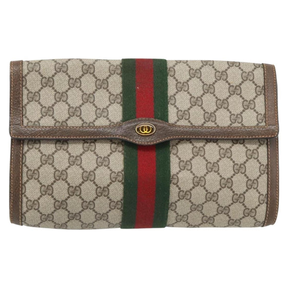 GUCCI GG Supreme Web Sherry Line Clutch Tas Beige Goud 84 01 007 Auth ka4503