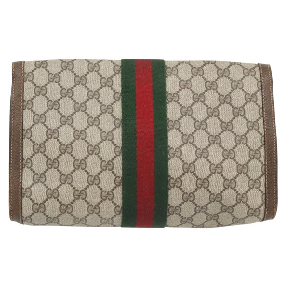 GUCCI GG Supreme Web Sherry Line Clutch Tas Beige Goud 84 01 007 Auth ka4503