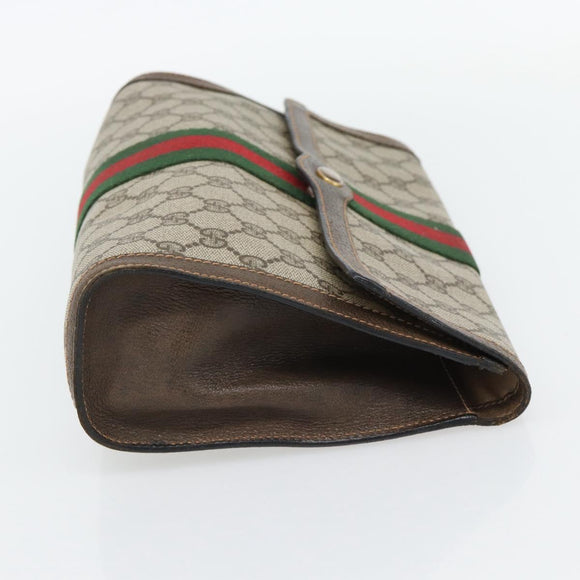 GUCCI GG Supreme Web Sherry Line Clutch Tas Beige Goud 84 01 007 Auth ka4503