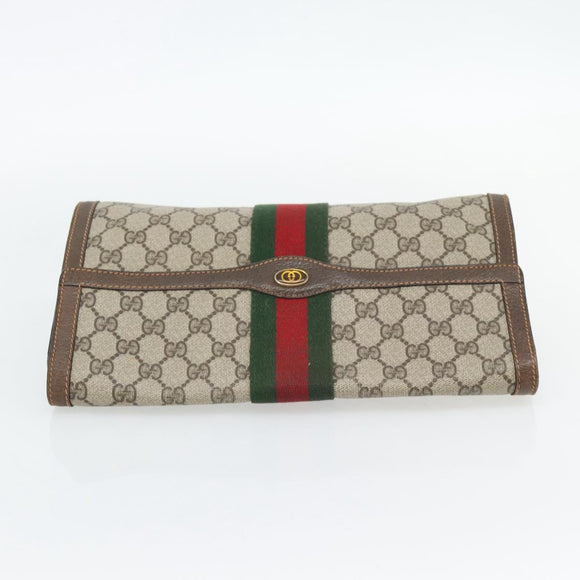 GUCCI GG Supreme Web Sherry Line Clutch Tas Beige Goud 84 01 007 Auth ka4503