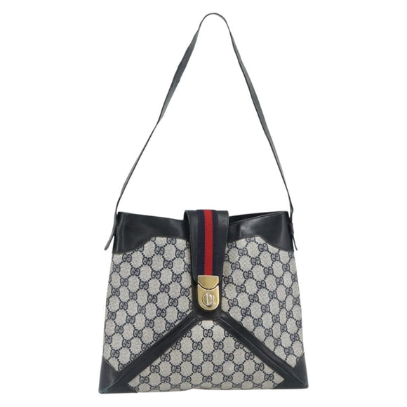 GUCCI GG Supreme Sherry Line Shoulder Bag PVC Navy Gold Auth ka4505