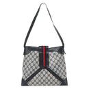 GUCCI GG Supreme Sherry Line Shoulder Bag PVC Navy Gold Auth ka4505-2