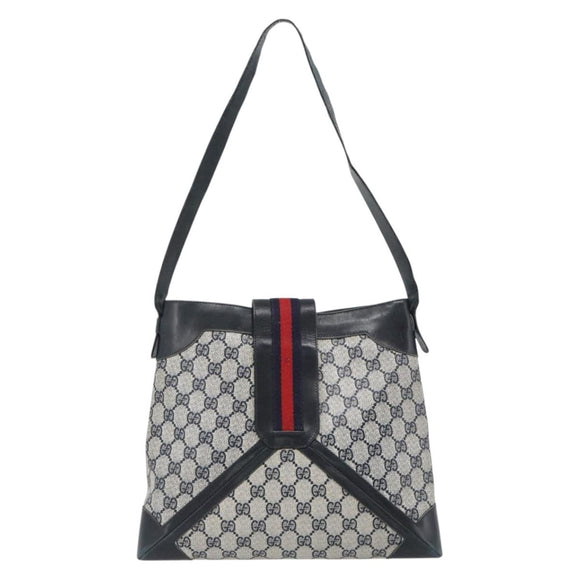 GUCCI GG Supreme Sherry Line Shoulder Bag PVC Navy Gold Auth ka4505