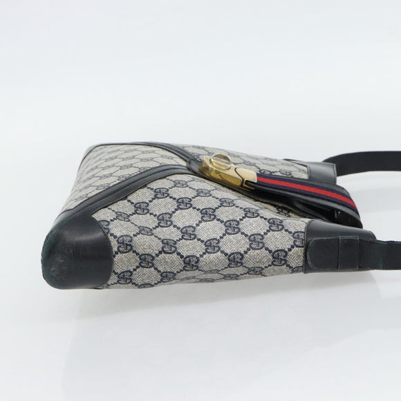 GUCCI GG Supreme Sherry Line Shoulder Bag PVC Navy Gold Auth ka4505