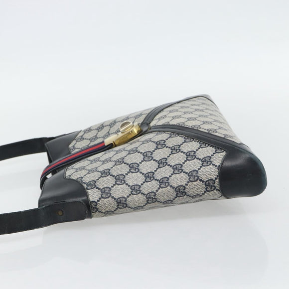 GUCCI GG Supreme Sherry Line Shoulder Bag PVC Navy Gold Auth ka4505