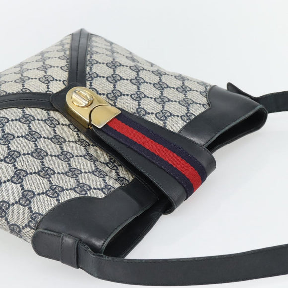 GUCCI GG Supreme Sherry Line Shoulder Bag PVC Navy Gold Auth ka4505