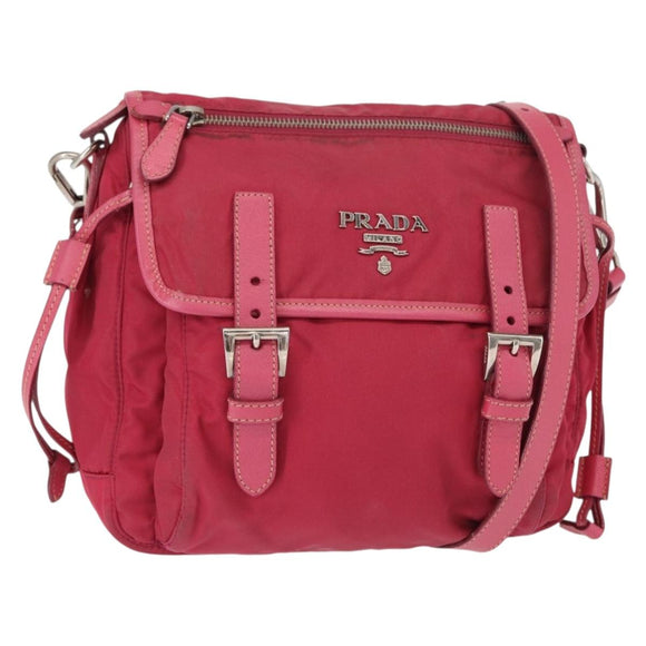 PRADA Shoulder Bag Nylon Pink Silver Auth ka451