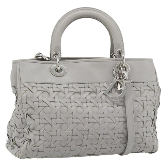 Christian Dior Diorissimo Hand Bag Leather 2way Gray Silver Auth ka4511A
