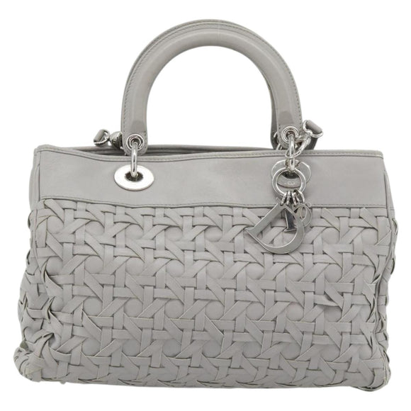 Christian Dior Diorissimo Hand Bag Leather 2way Gray Silver Auth ka4511A