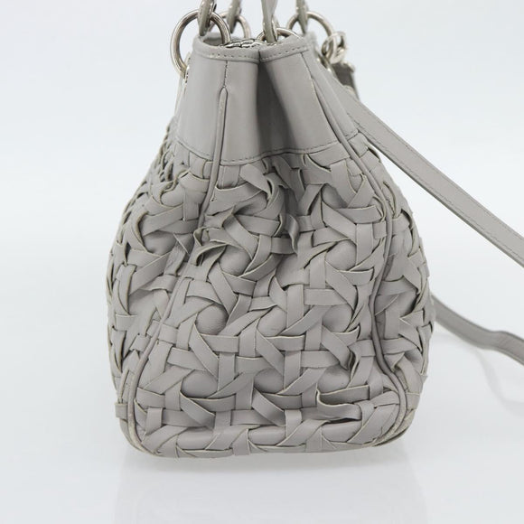 Christian Dior Diorissimo Hand Bag Leather 2way Gray Silver Auth ka4511A