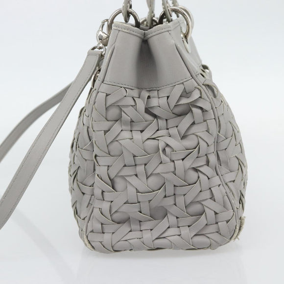 Christian Dior Diorissimo Hand Bag Leather 2way Gray Silver Auth ka4511A
