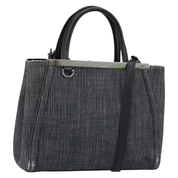 FENDI 2 JOURS Hand Bag Denim 2way Blue Silver Auth ka4513