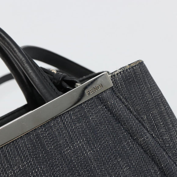 FENDI 2 JOURS Hand Bag Denim 2way Blue Silver Auth ka4513