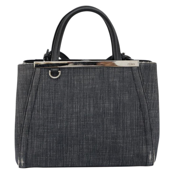 FENDI 2 JOURS Hand Bag Denim 2way Blue Silver Auth ka4513