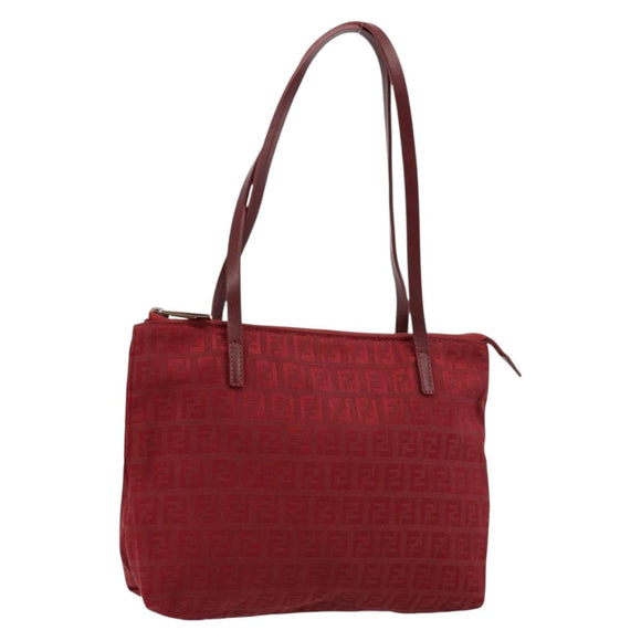 FENDI Zucchino Canvas Handtas Rood Auth ka4514A
