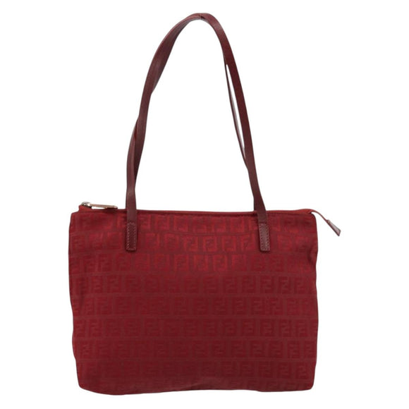 FENDI Zucchino Canvas Handtas Rood Auth ka4514A