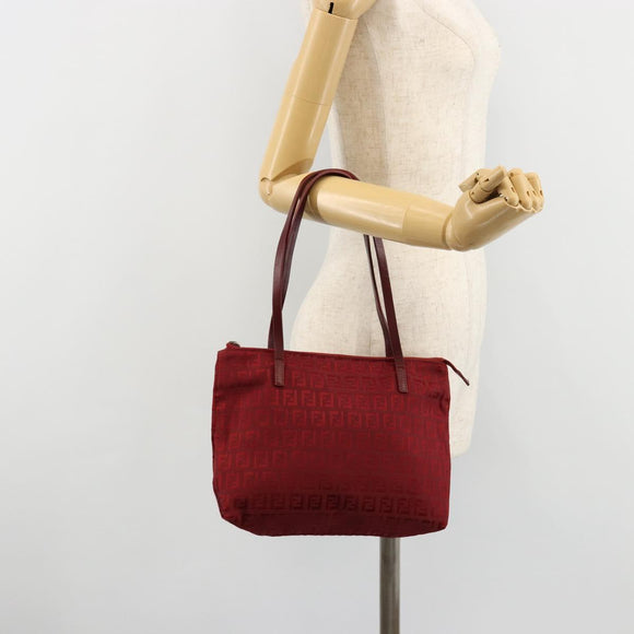 FENDI Zucchino Canvas Handtas Rood Auth ka4514A