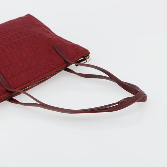 FENDI Zucchino Canvas Handtas Rood Auth ka4514A