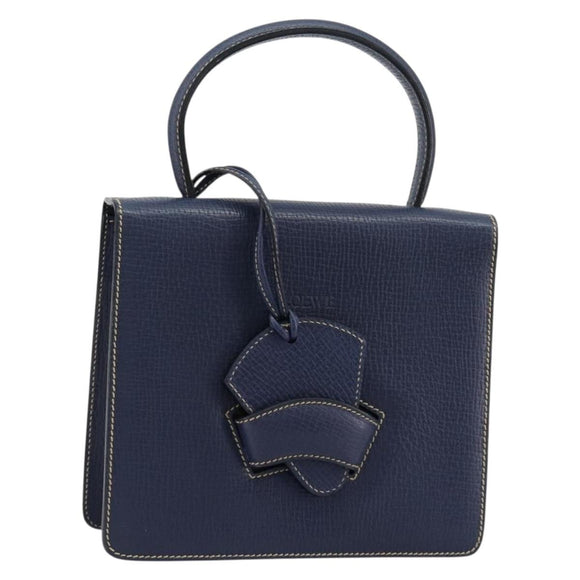 LOEWE Barcelona Hand Bag Leather Navy Gold Auth ka4515A