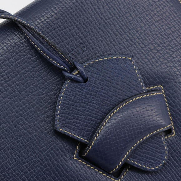 LOEWE Barcelona Hand Bag Leather Navy Gold Auth ka4515A